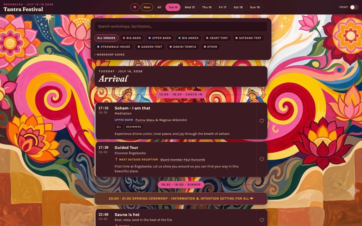 Screenshot of Ängsbacka Festival Schedules