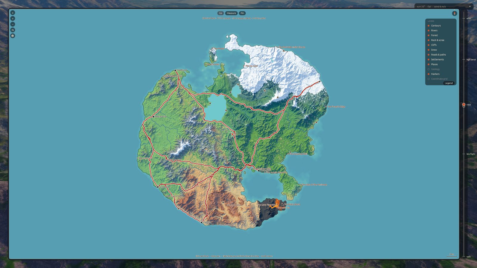 The whole island in the in-engine map view