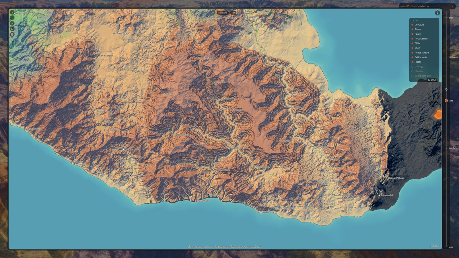 Terrain map of the red desert region