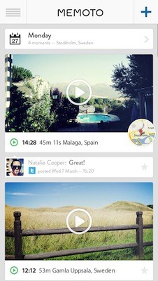 Memoto app home screen on iPhone 5