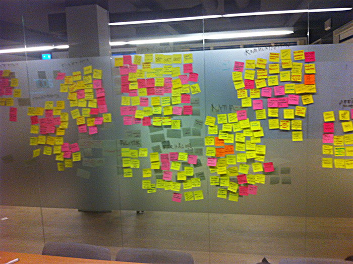 Post-it wall from the prototype process